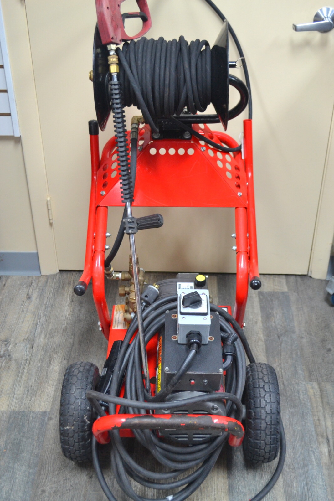 Red Pressure Washer with Hose Reel